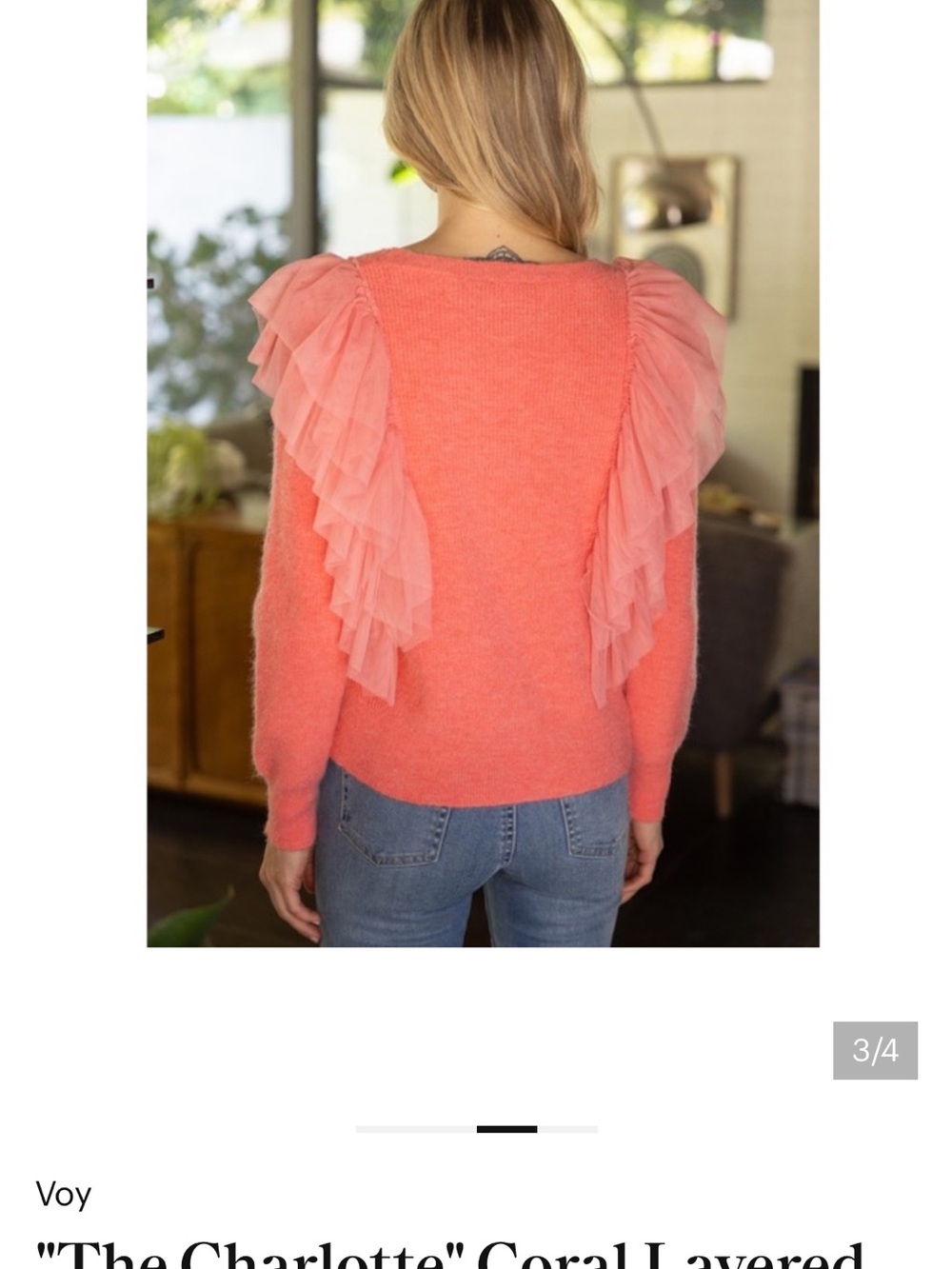 'Voy- The Charlotte' Coral Layered Ruffle Sweater XS .will fit a small roomy - Picture 3 of 5